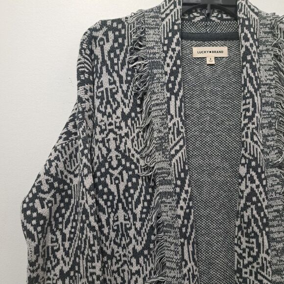 Lucky Brand Shawl Collar Western Boho Open Front Cardigan Small Gray Multi NWT - Picture 10 of 14